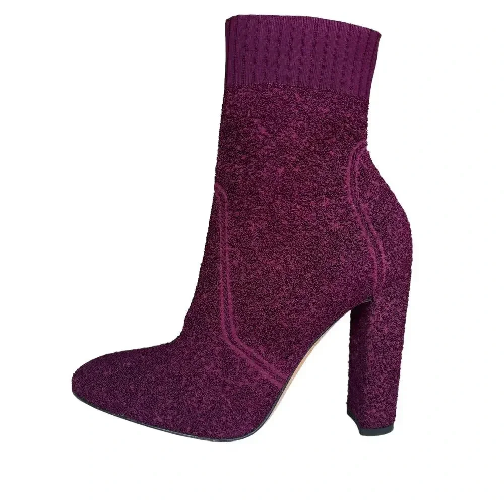 Gianvito Rossi Milano Isa Knit Boucle Boots Color Prune Size 40 US SIze 10